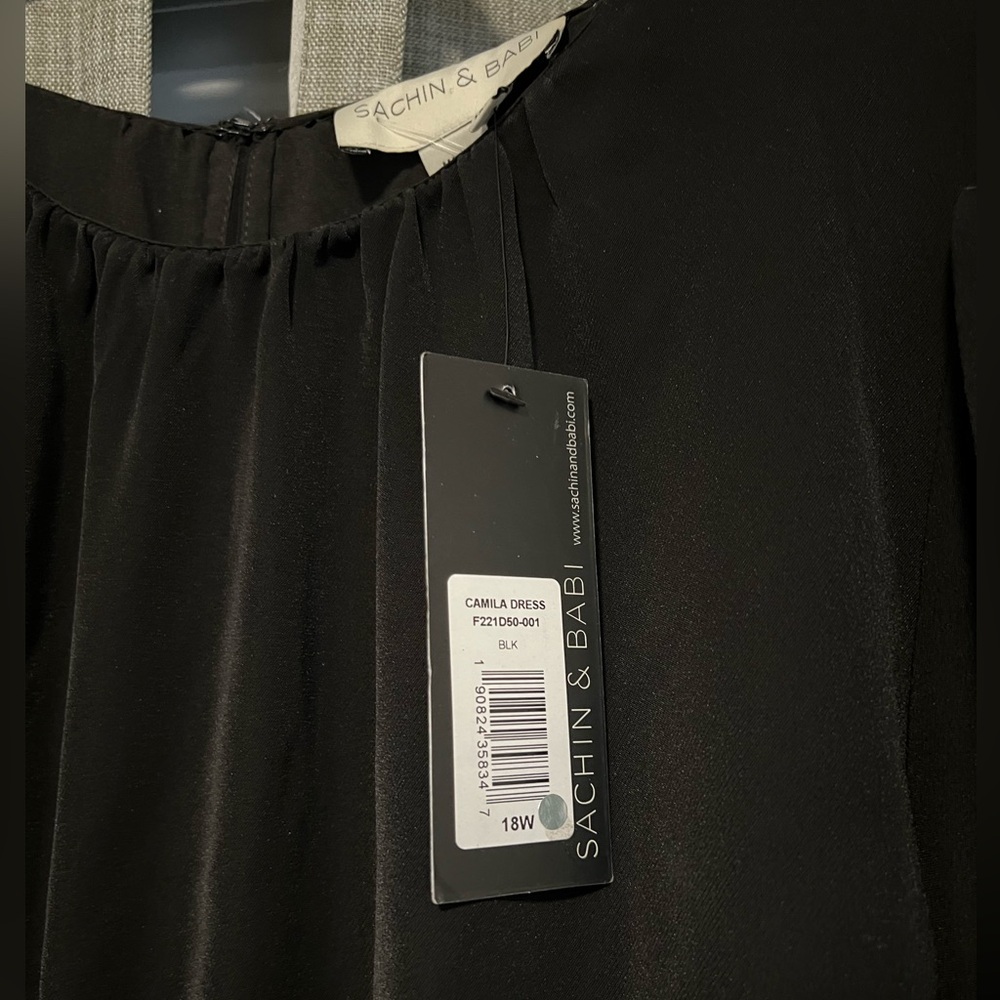 Sachin + Babi Black Puff-Sleeve Midi Camilla Dress with Belted Waist - Picture 8 of 12